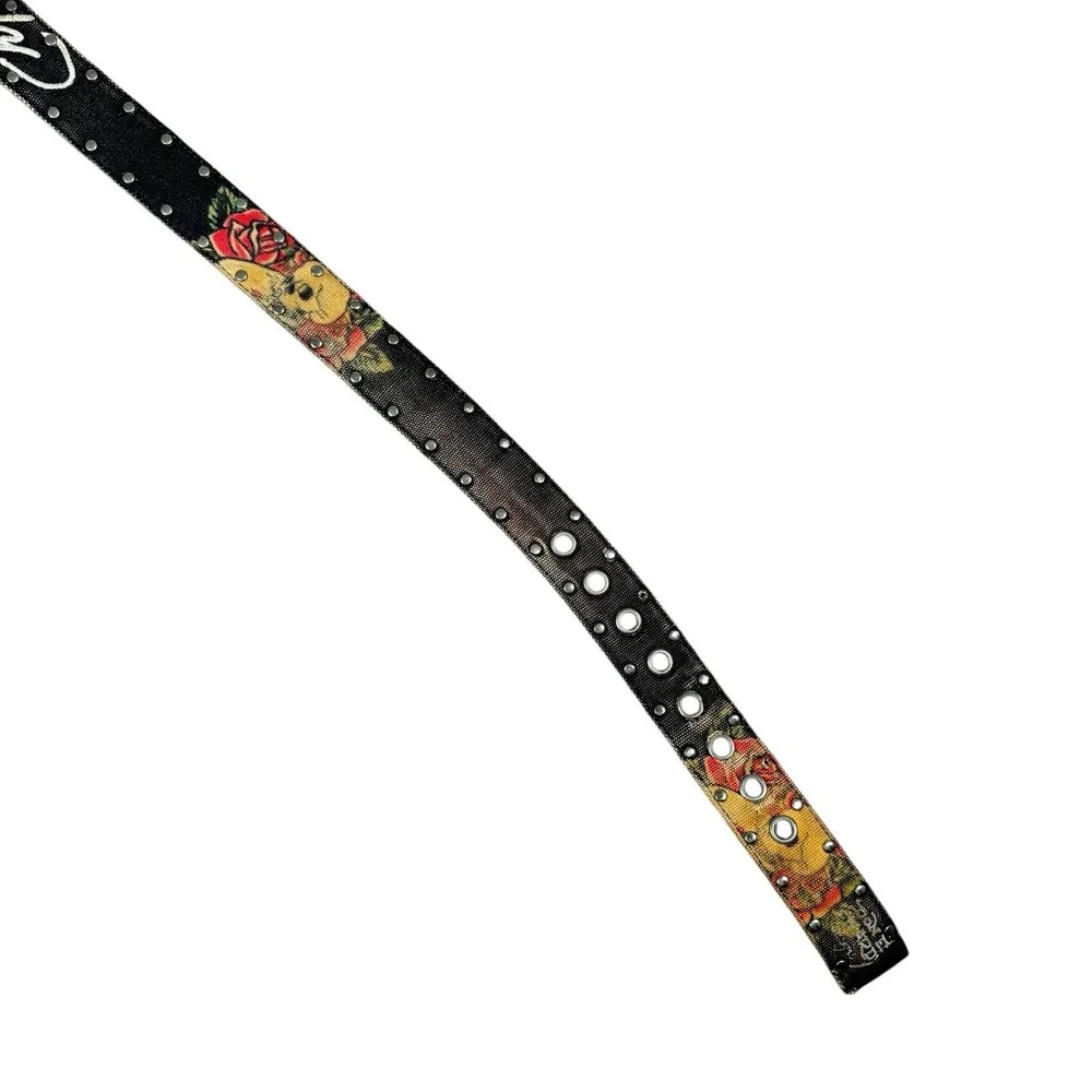 Vintage ED HARDY Embroidered Black Canvas Belt - Measures 49.5